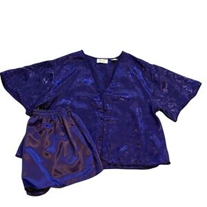 Victoria's Secret Gold Label Satin Pajama Set Floral Pattern Purple Size M